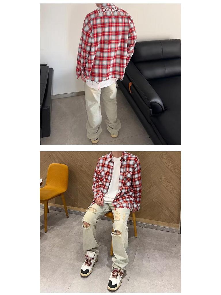 Men's Summer Long Sleeve Retro Plaid Shirt: Versatile, Trendy, and Loose-Fit