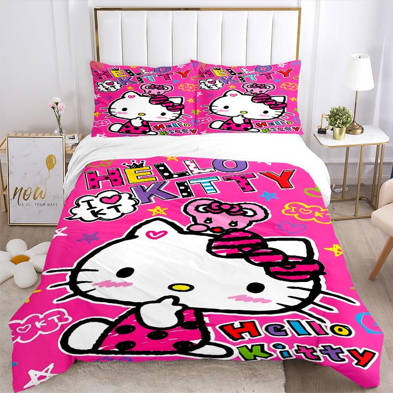 3pcs Hello Kitty Bedding Set: Perfect for Bedroom or Guest Room. Soft and Comfortable with No Core Included yy251031090