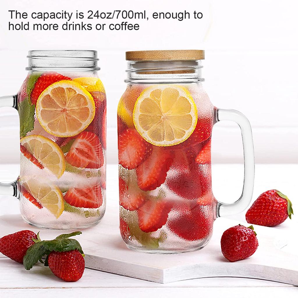 2Pcs 700ml Glass Cup with Lid and Straw Transparent Drinking Glasses for Juice Water Iced Coffee Cups Mug Drinkware Kitchen Tool