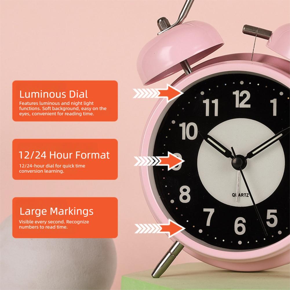 Classic Twin-Bell Alarm Clock Extra-Loud Backlight Silents Sweep Retro Alarm Clock Student Time Manager Desktop Alarm Clock