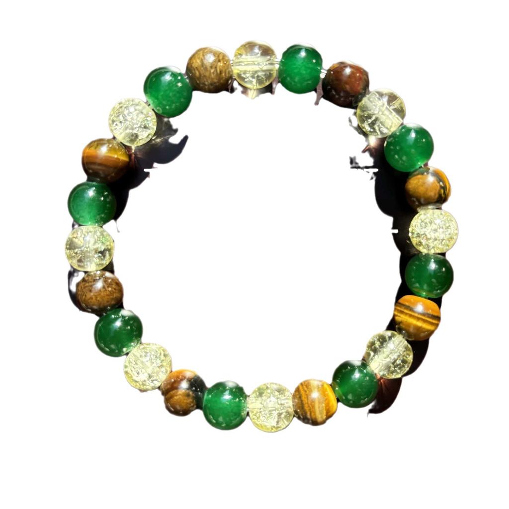 Natural Tiger Eye Green Agate Beaded Bracelet, Handmade Gemstone Jewelry for Men and Women