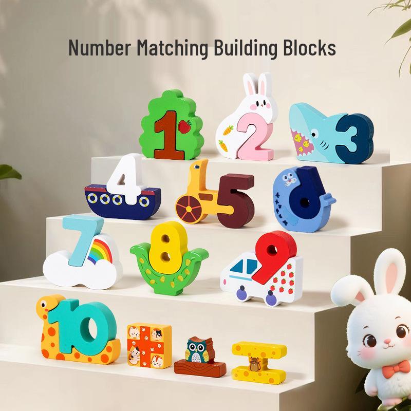 Cognitive Development Wooden Toys: Creative Number Matching Blocks for Early Education and Intellectual Growth
