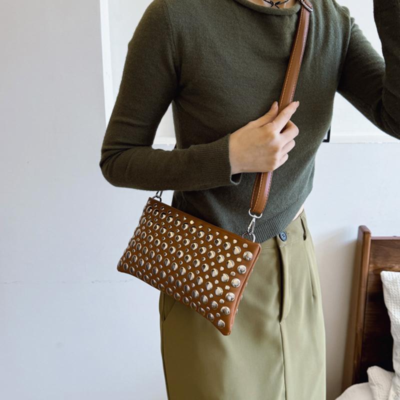 Retro Small Rivets PU Leather Shoulder Bag for Women Punk Style Handbags and Purses Females Crossbody Bags