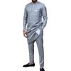 Men's 2-Piece Wedding Suit: Solid Color, Round Neck, Long Sleeve, African Ethnic Style