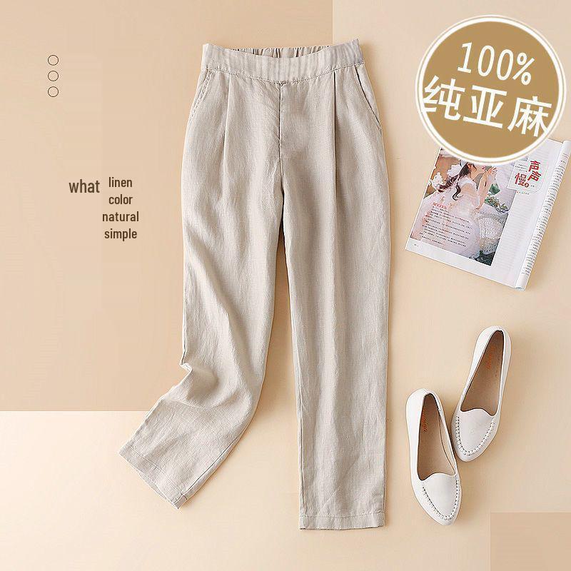 Women s Spanish Cotton & Linen Loose Nine-Point Tapered Harem Pants M 91-105 kg льняной/естественный