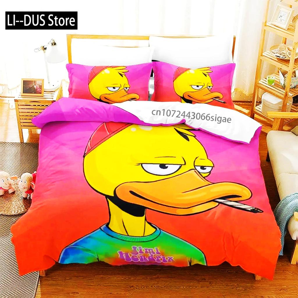 Anime Quackity Duck Bedding Set Boys Girls Twin Queen Size Duvet Cover Pillowcase Bed Boys Adult Fashion Home Textileextile