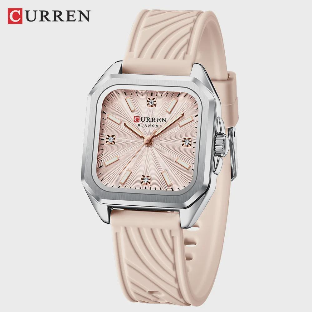 

CURREN Elegant Watch for Women Luxury Dress Square Dial Silicone Strap with Luminous Hands Quartz Wristwatch рожевий