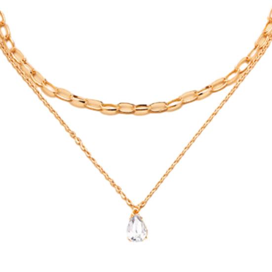 Cubic Zirconia Drop Necklace, Double-Layered Chain Necklace, Elegant Chain Choker Water Drop Pendant Necklace, Jewelry Gift for Women Wife Her