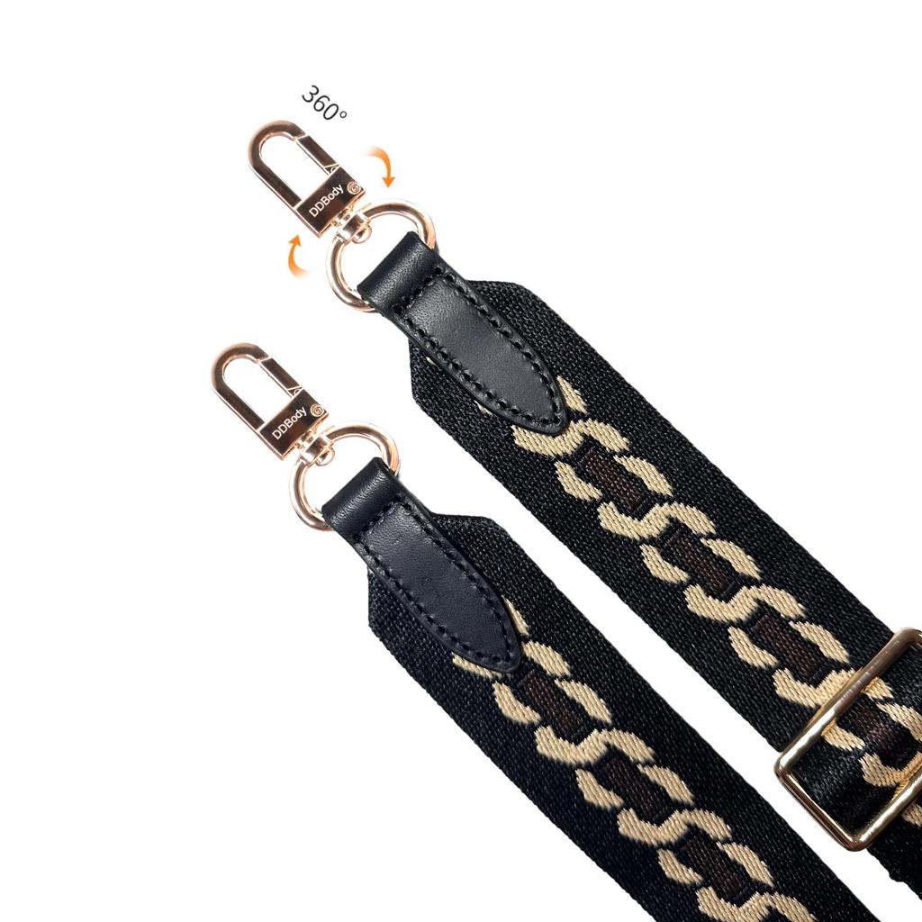 [DDBody] Embroidered Shoulder Strap, Replacement Bag Strap, Genuine Leather, Original Wide, Women's (Black Chain, 141cm X 3.8cm)