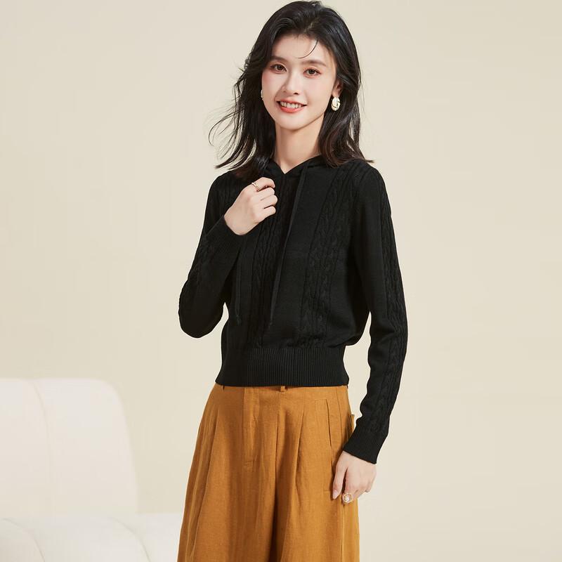 

Women s Hooded Cable Knit Wool Blend Sweater L