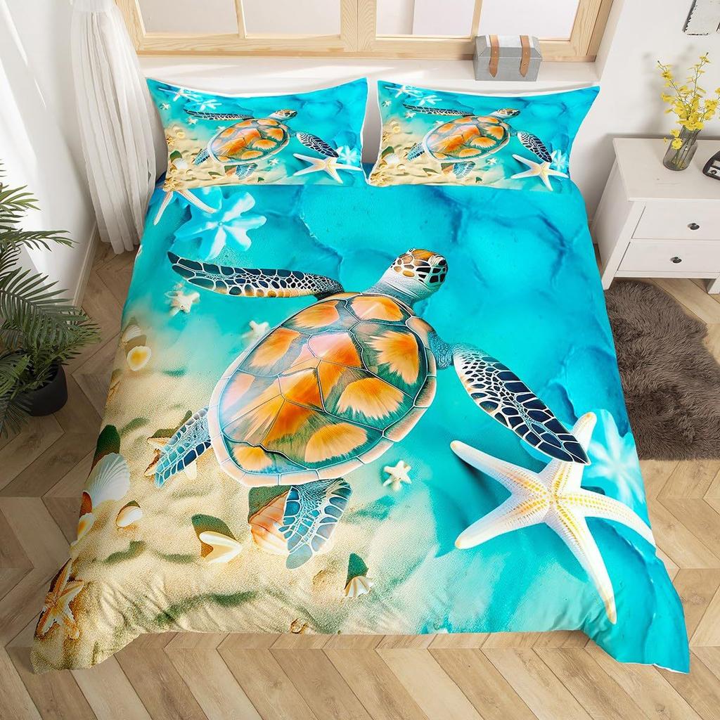 Three-Piece Marine Turtle Animal Digital Print Quilt Pillowcase Bedding Home Textile Kit