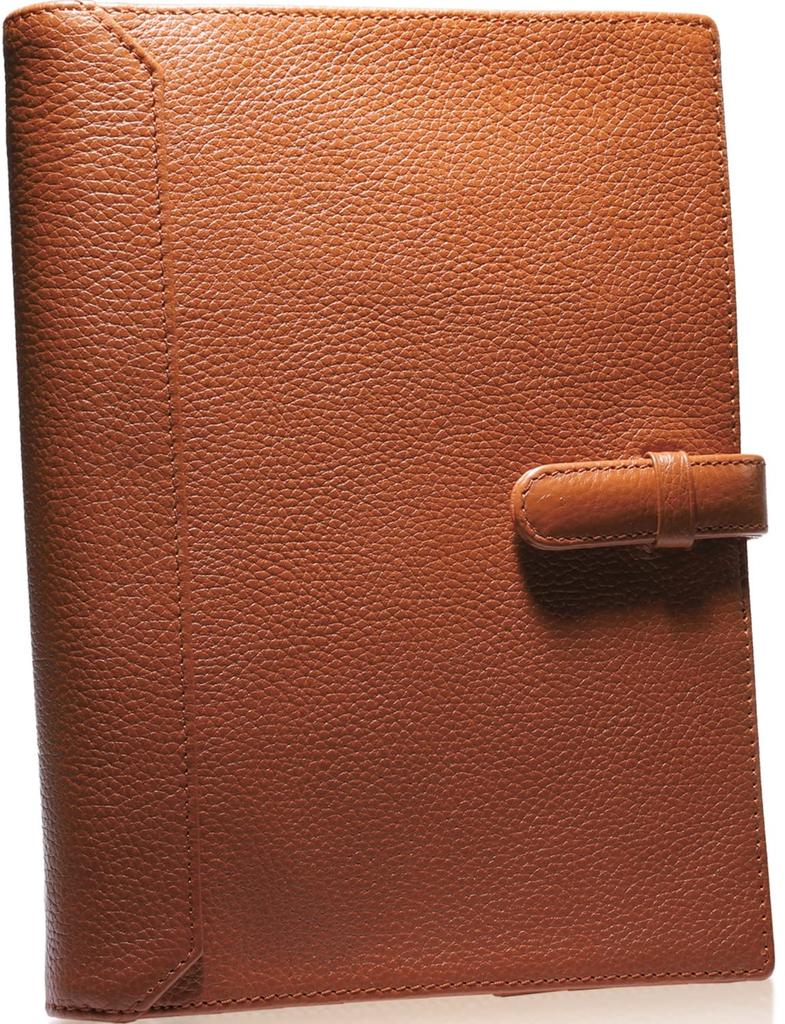 A5 Size Systemy2 STC2 Genuine Leather Hole Planner Cowhide Leather with Pen and Card Pockets [BLUE SINCERE] (Retro Camel) - 6-Ring Cover,