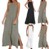 Damen Sommer Boho Maxi Kleider Spaghettiträger Lange Kleider Einfarbiges Strandhemdkleid Party Sommerkleid