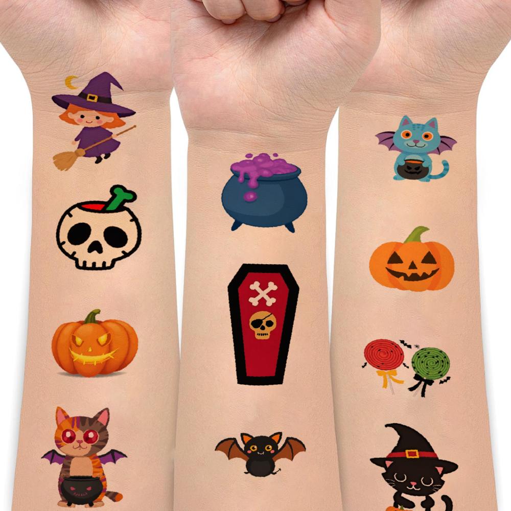 54pcs Temporary Tattoo Pumpkin Waterproof Long-lasting Body Stickers Witch Bat Temporary Tattoo Stickers Ghost For Boys