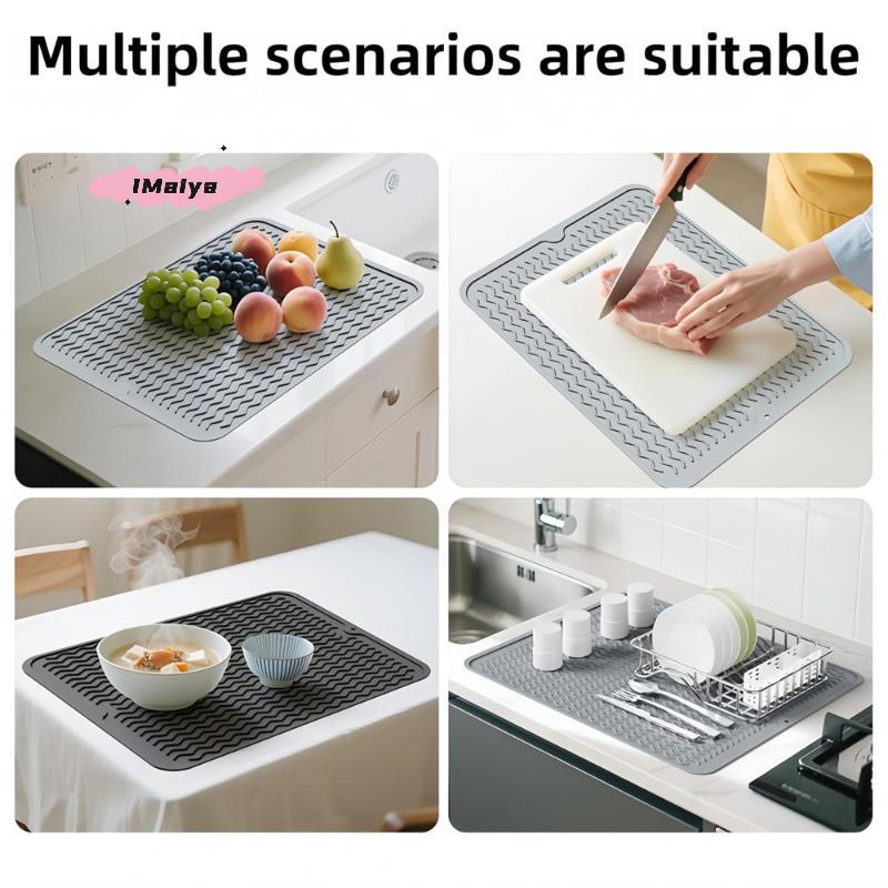 1Pc Large Silicone Dish Drying Mat 40x30cm - Counter Top Mat Sink Mat Dish Draining Mat Kitchen Trivet