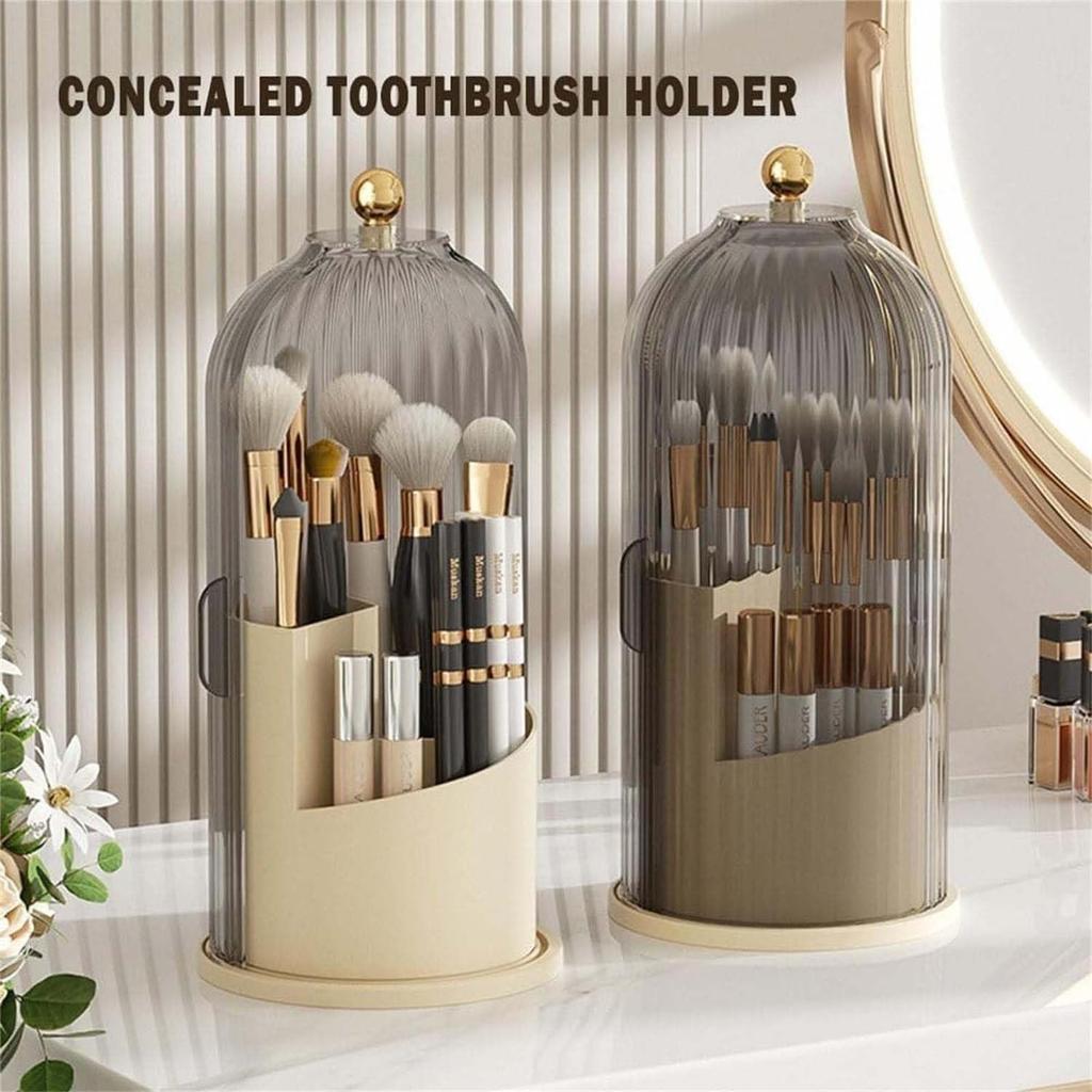 Makeup Brush Holder With Lid, 360° Rotating Makeup Organizer Clear Makeup Brush Organizer Makeup Holder Makeup Vanity Organizer Make Up Brush Holder