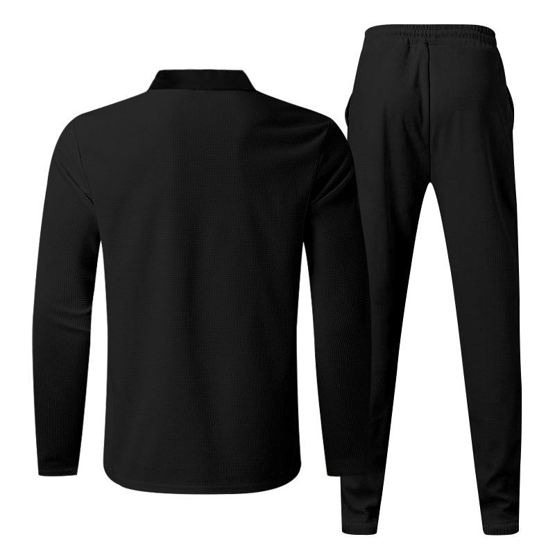 Men's And Women's Solid-color Casual Long-sleeved And Long Pants Set, Men's Spliced Stand-up Collar Half Zipper Casual Set