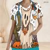 Women Plus Size Nurse Scrub Top V Neck Short Sleeve Halloween Fox Printed Front Pockets