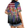 Short Sleeve Button Down Shirt for Women with Floral and Stars Print Loose Fit Lapel Collar Lightweight Top Blouse