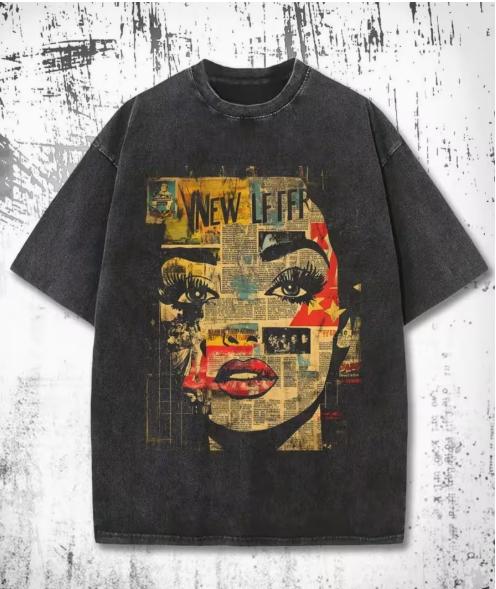 

Vintage Washed Black TShirt Collage Face Tame Impala Print Casual Streetwear Tee S