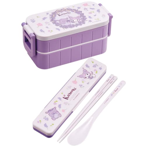 Skater Bento Box Kuromi Květinový věnec Sanrio 600ml Antibakteriální 2 vrstvy pro ženy Vyrobeno v Japonsku YZW3AG-A