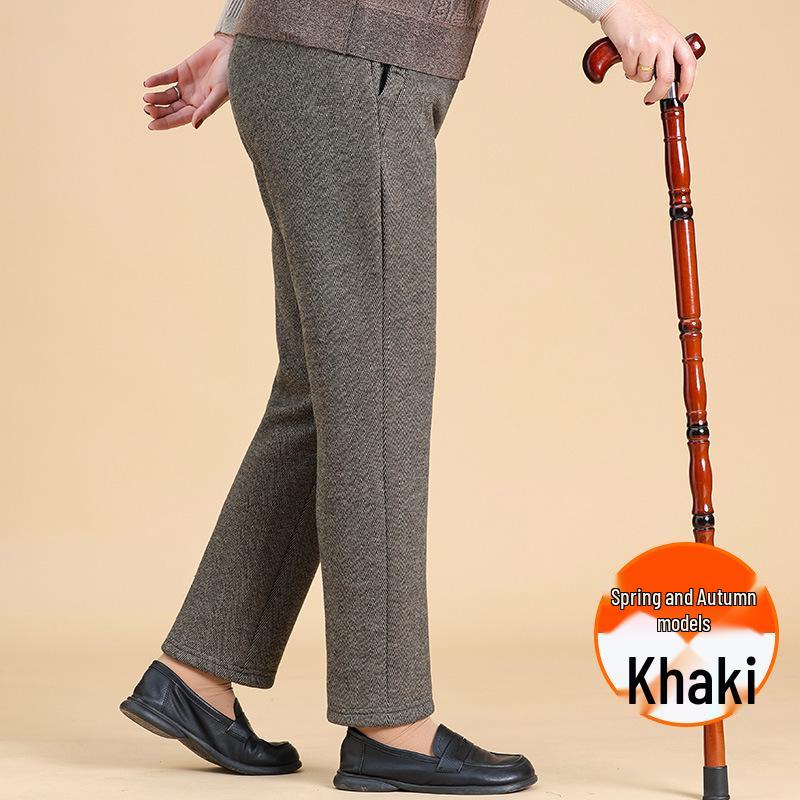 Mom's New Style Plus Size Spring & Autumn Loose Pants for Middle-aged & Elderly Women - Thick Velvet for Fall & Winter