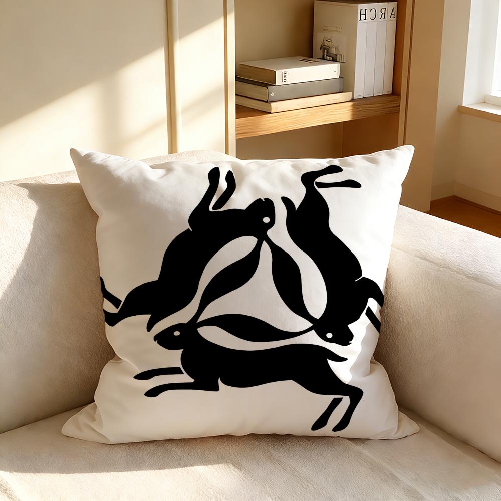 NNegative Space Rabbit Cushion Cover Nordic Style Natural Linen Pillow Cover Durable Washable Pillowcase for Home Bedroom Sofa