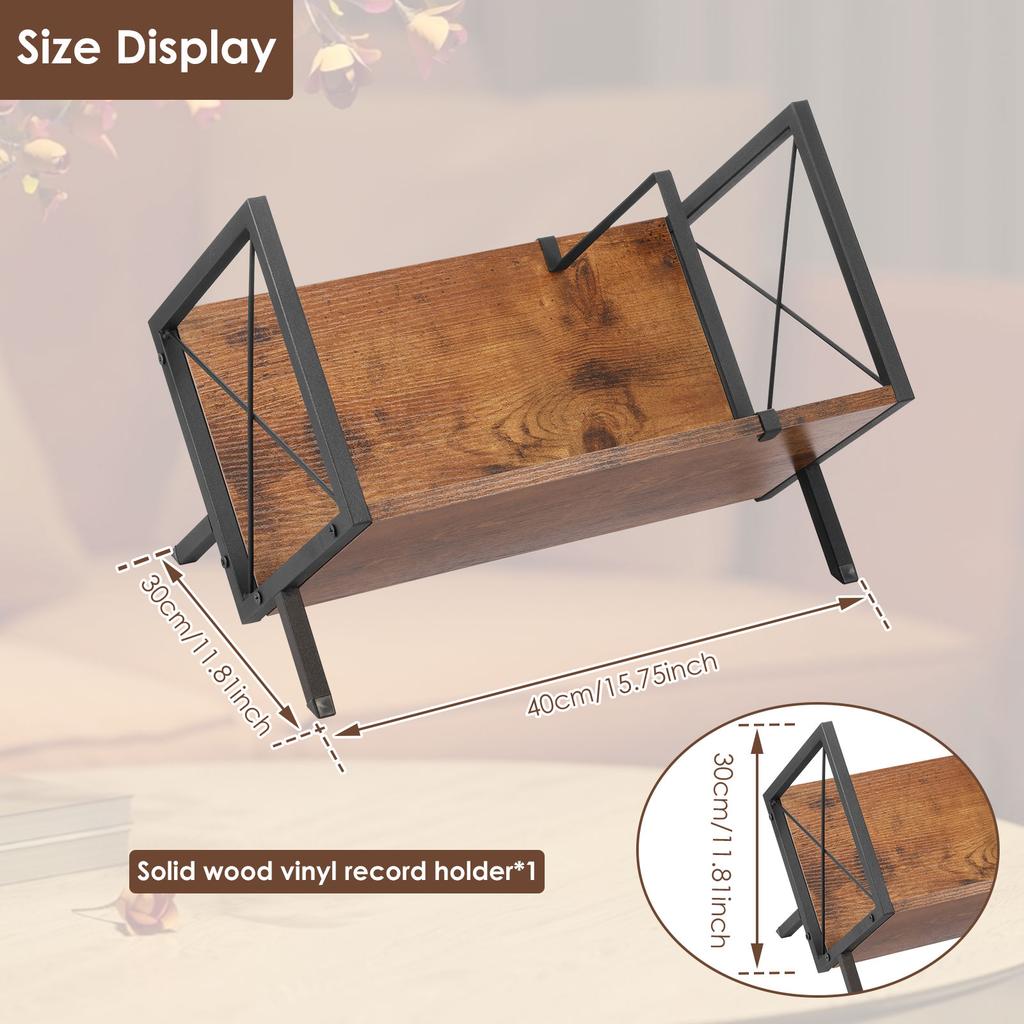 Vinyl Record Storage Rack Wooden Metal Desktop Storage Rack with Adjustable Divider Decorative Vinyl Record Holder Album Stand