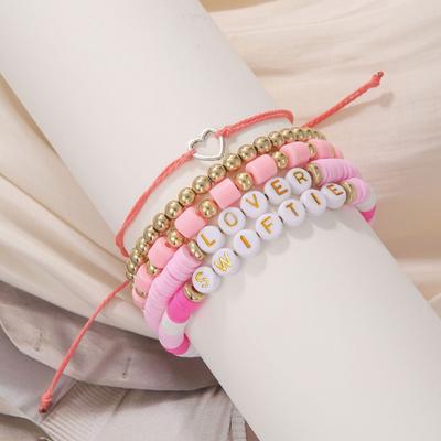 5Pcs/Set Singer Lover Elastic Bracelet Letter Print Polymer Clay Beads Bracelet Summer Beach Bohemian Layering Friendship Bracelet