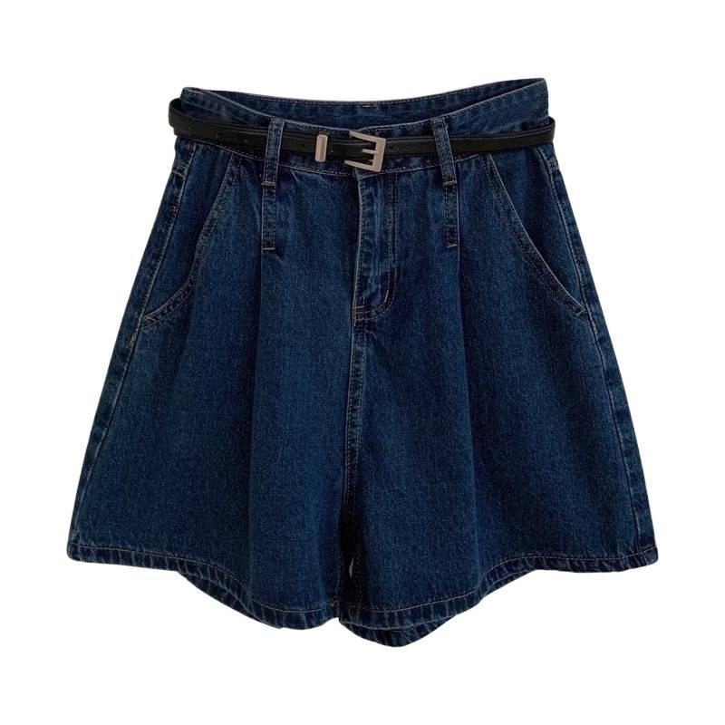 Plus-Size High-Waist Wide-Leg Denim Shorts for Pear-Shaped Women - Summer Slimming Pleated A-Line Hot Pants