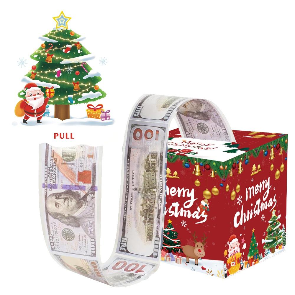 With 50pcs Transparent Bags Pull Out Christmas Money Box Merry Christmas Santa Transparent Bags Money Pulling Box DIY Snowman