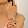 Bold Leopard Print Geometric Bangle & Ring Set - Adjustable Hand Jewelry for Women