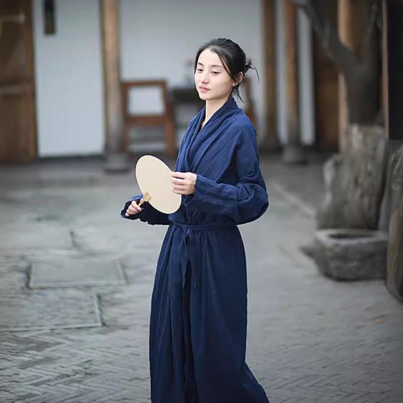 Johnature Dámské jednobarevné šaty s volným dlouhým rukávem v čínském stylu