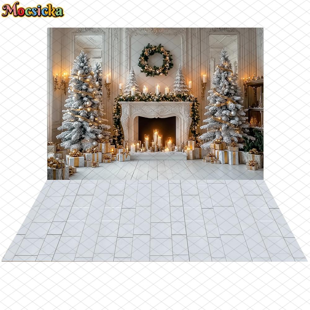 Mocsicka Christmas Background Happy New Year Party Xmas Tree Palace Fireplace Wall Decor Photo Backdrops Home Living Roo225