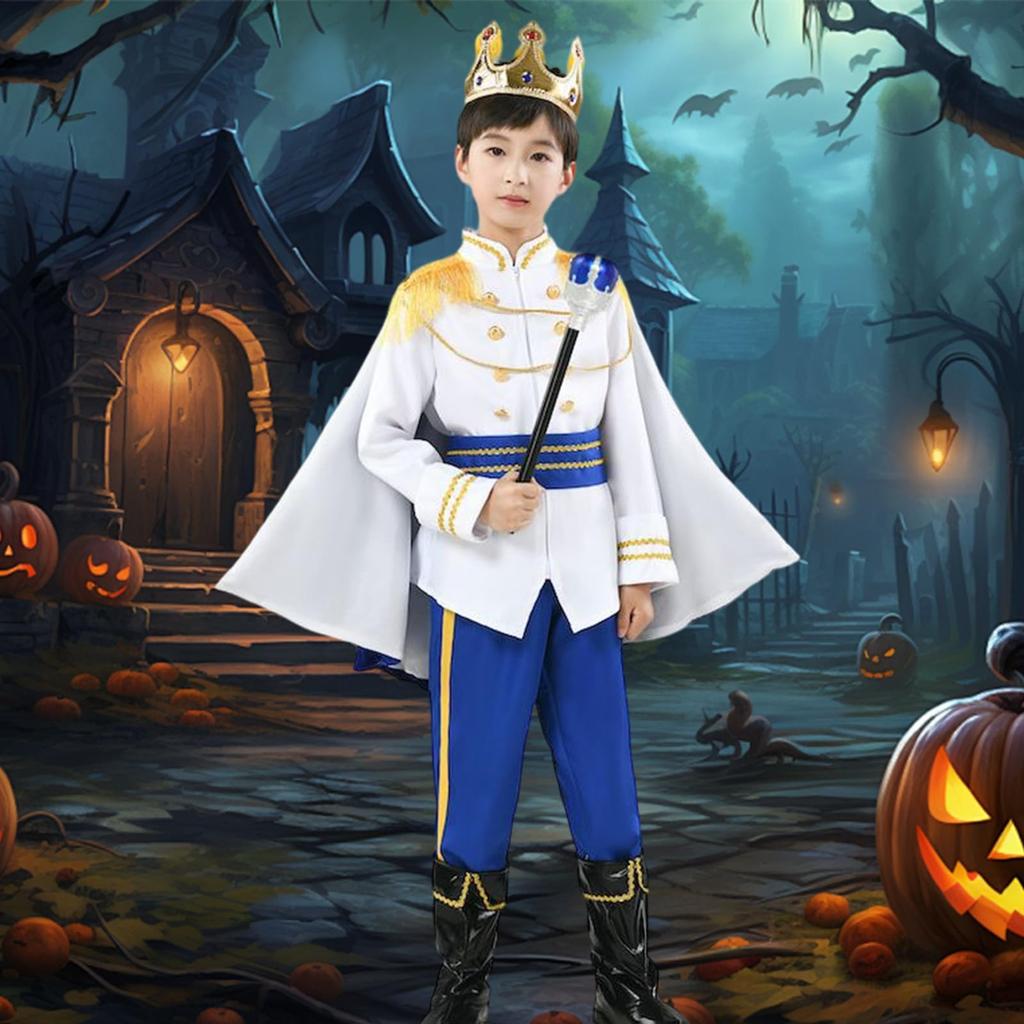 Formemory Halloween Cosplay Prince Costume for Boys, Includes Wand, Cape, and Crown, Perfect for Parties, Stage Performances, Recitals, Cultural