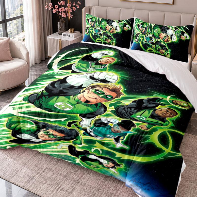 Green Lantern 3Pcs Bedding Set Duvet Cover With Two Pillowcases For Bedroom Home Decoration