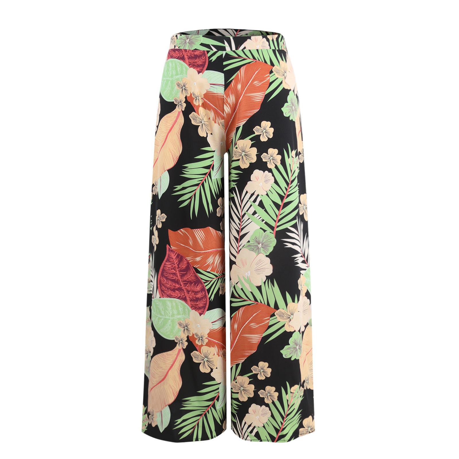 

Женская одежда Широкие брюки с растительным принтом Свободные брюки для отпуска на весну и лето XL чёрный