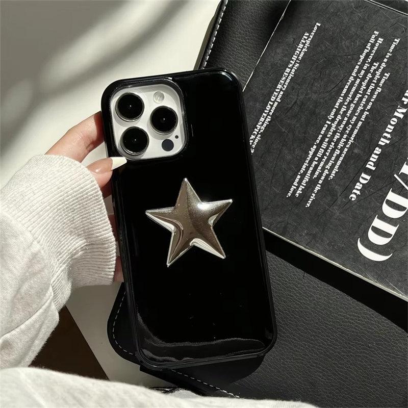 

Милий 3D-зірковий мильний чохол для телефону для iPhone 16 15 14 13 Pro Max Pentagram Cool Стильний захист для об’єктива Силіконова м’яка обкладинка iPhone 14 Pro Max чорний