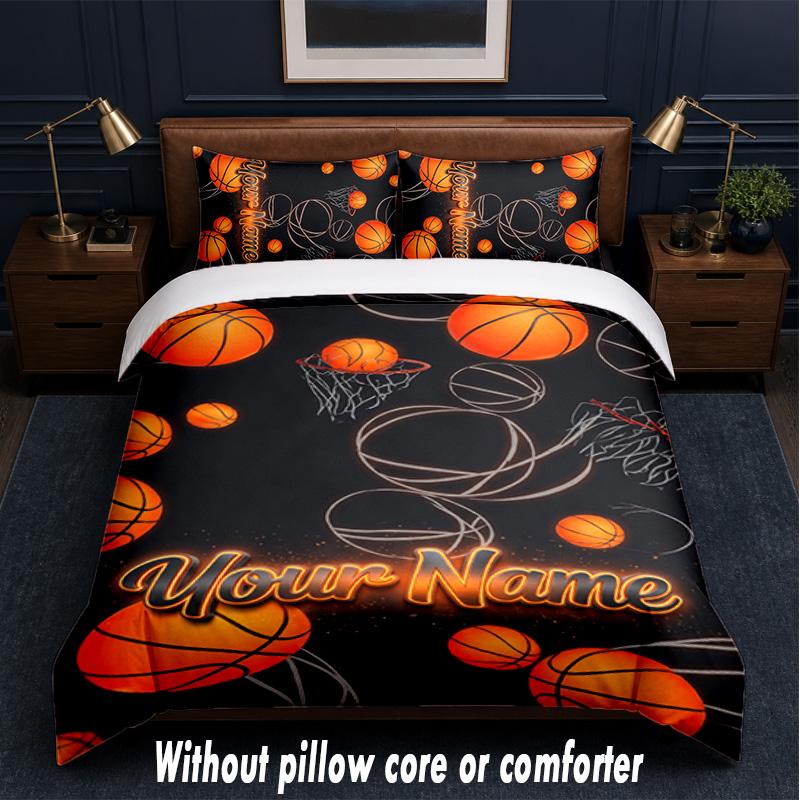 Basketball Theme Custom Text Or Name 3Pcs Bedding Set,1 Flat Sheet & 2 Pillowcases Personalized Home Bedding