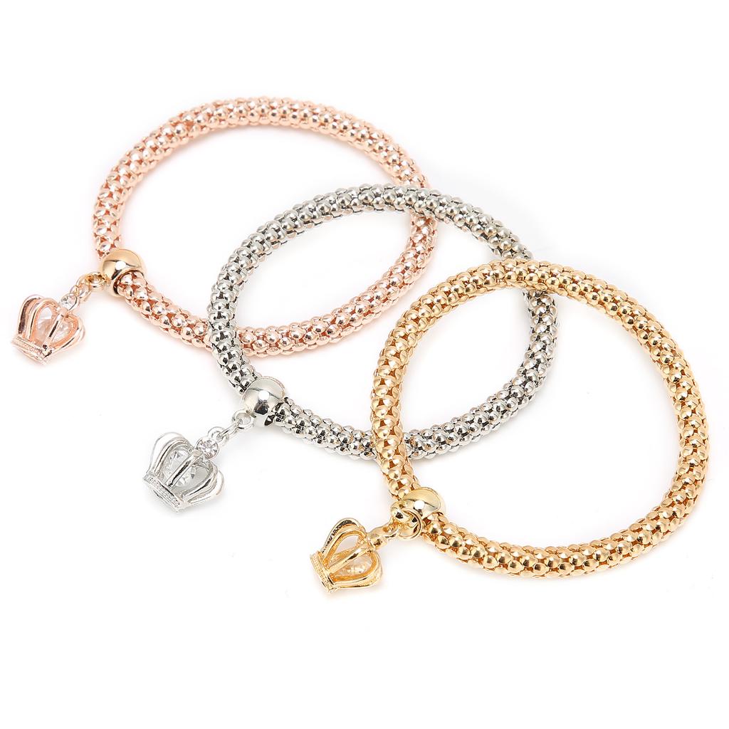 3pcs Popcorn Bracelets Alloy Elastic Charm Bracelets 3 Colors Couple Bracelet Set