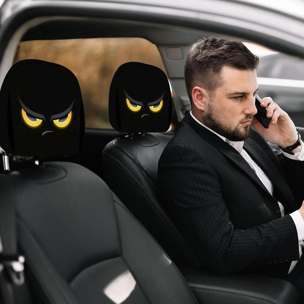 Funny Car Headrest Covers 2-Piece Funny Car Headrest Protector For Front Seat Automotive Interior Protector For Comfort Men