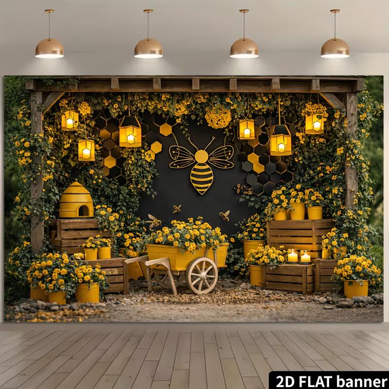 2D Bee Honeycomb Yellow Flower Wall Tapestry