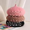 Dames S Wol Baret Met Parel Strass Herfst Winter Vintage Schildersmuts