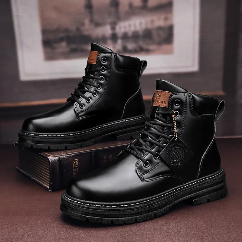 High Top Boots Men's Leather Shoes Fashion Motorcycle Ankle Boots for Men Winter Boots Man Shoes Lace-Up Botas Hombre