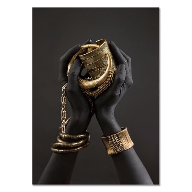 

Черно-золотая ручная африканская обнаженная женщина-созерцатель, картина маслом на холсте, постеры и принты, настенная художественная картина для гостиной 21cm×30cm NoFrame