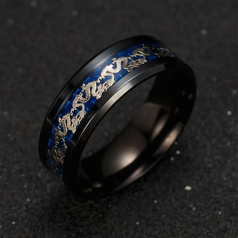 Elegant Retro Chinese Dragon Ring - Titanium Steel, Ethnic Style Jewelry
