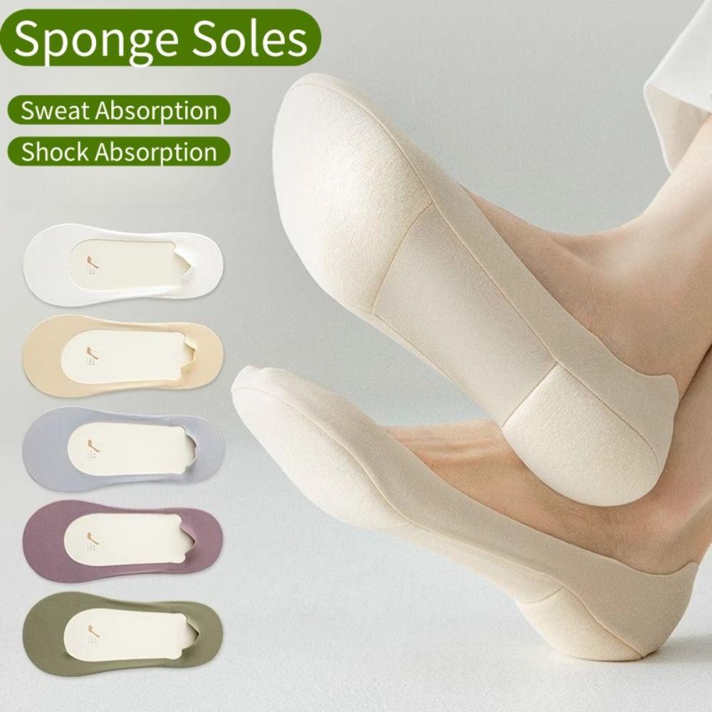 3Pairs Solid Color Invisible Socks Women Cotton Ankle Socks Sponge Soles Boat Socks  Daily