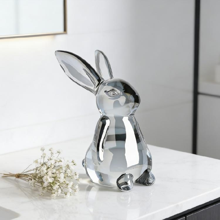 Handmade Artificial Glass Rabbit Statue Figurine Decorative Home Decoration Item For Bedroom Or Workspaces