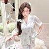 1011 new ice silk pajamas women's summer short-sleeved shorts set French chiffon printed loungewear can be worn outside