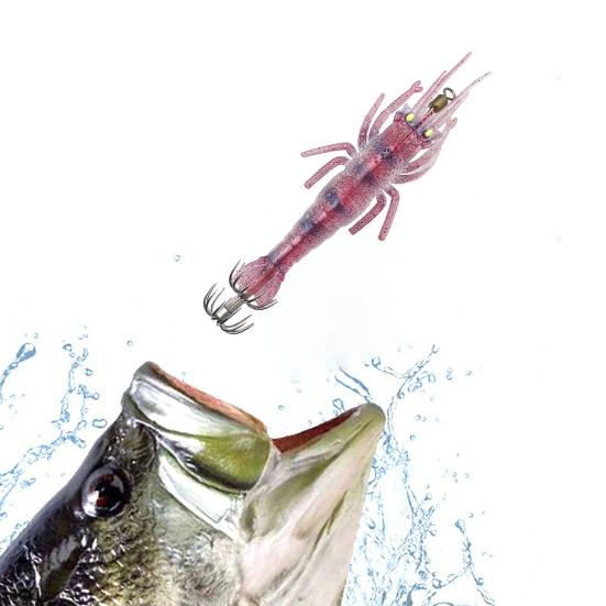 Soft Fishing Lure Shrimp-shaped Bait Realistic Looking Natural Swimming Posture Luminous Effect Artificial Lure with Sharp Hook